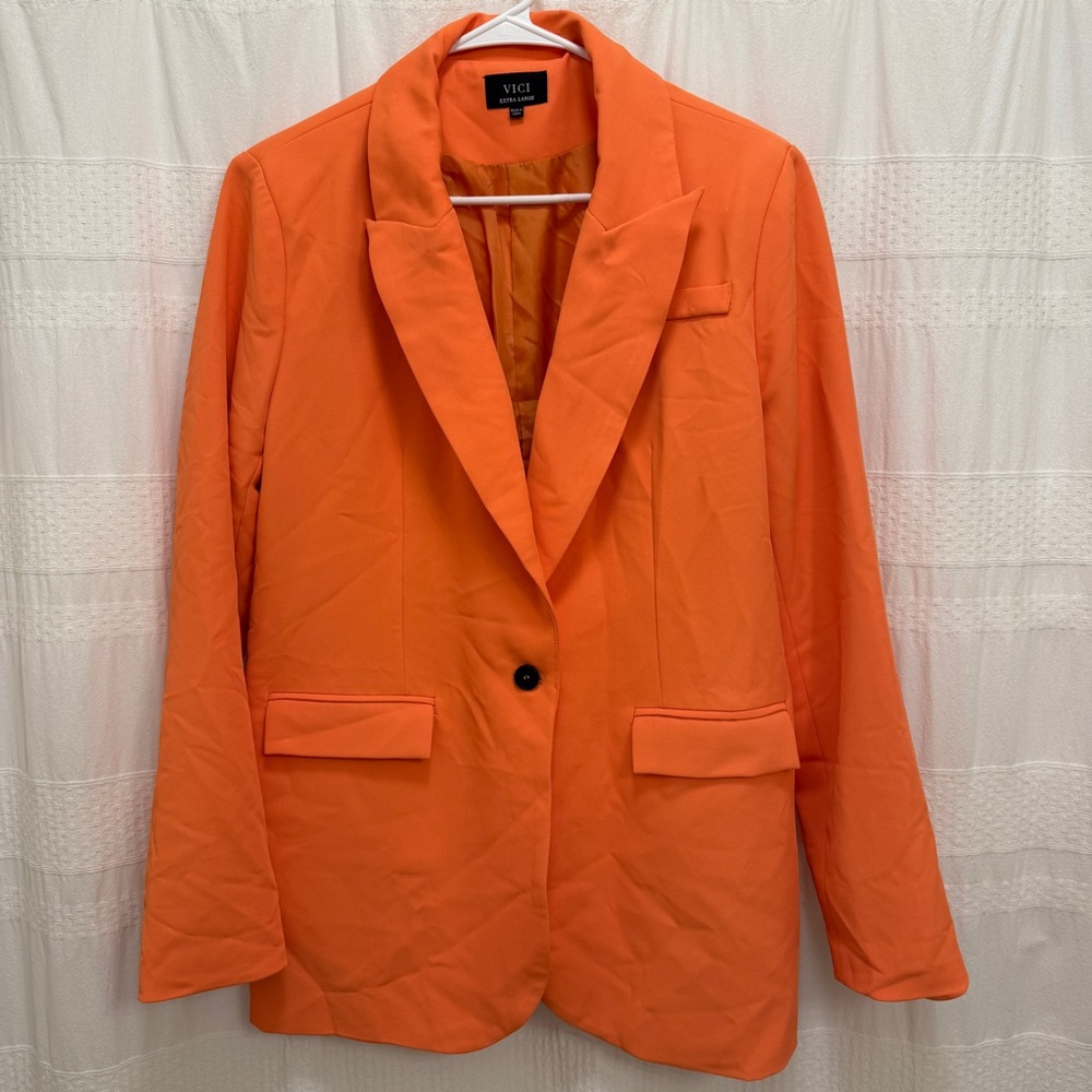 Vici Blazer Jacket Orange Womens XL Button Bold Vibrant Neon - Picture 1 of 4